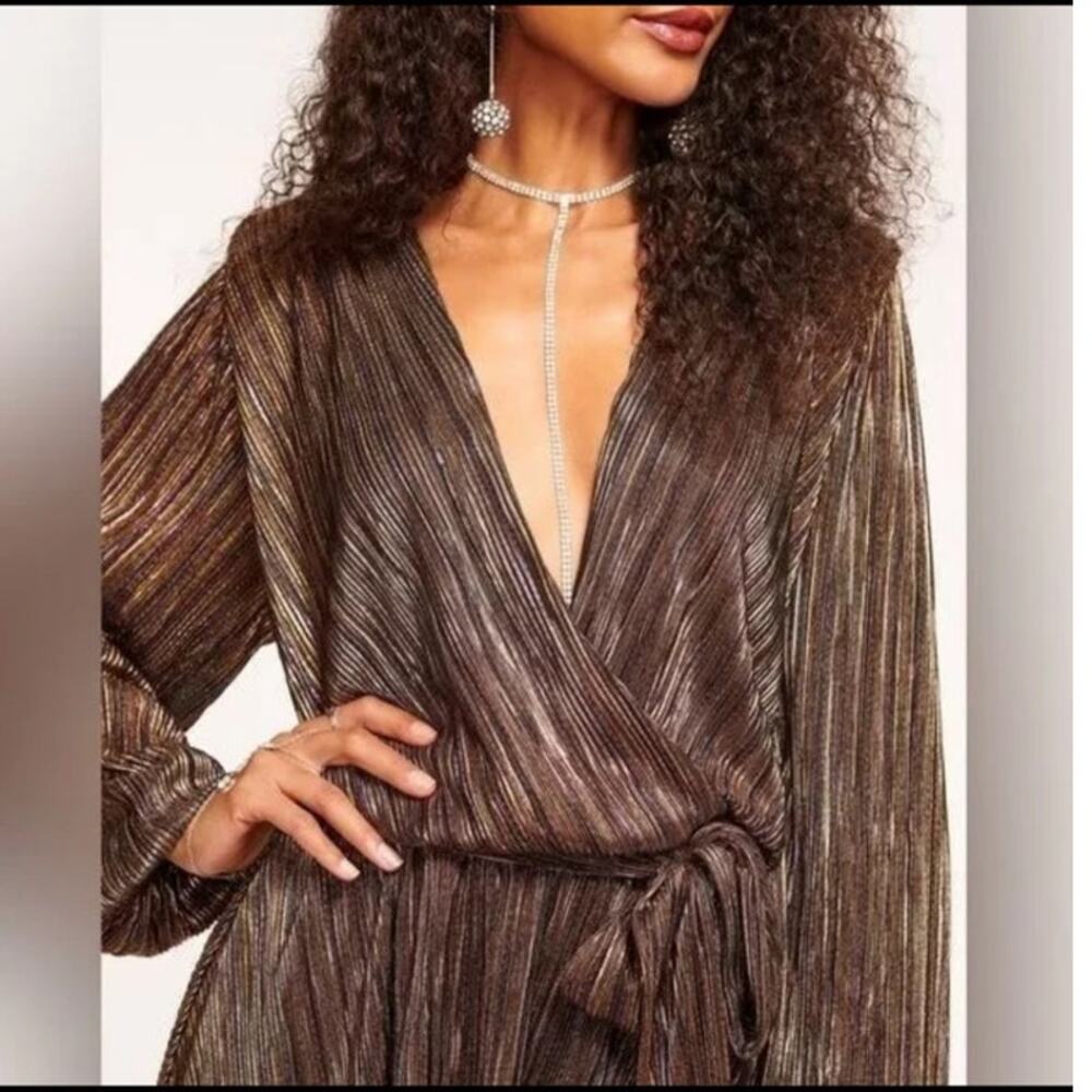 RAMY BROOK Multicolor Metallic A-Line Long Sleeves Elise Vincy Dress Size Small - Picture 7 of 16